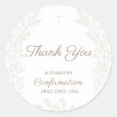 Cross Floral Confirmation Thank You Ronde Sticker (Voorkant)