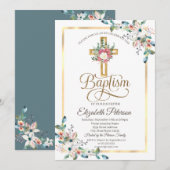 Cross Floral Roos Lijst Baptisme Kaart (Voorkant / Achterkant)