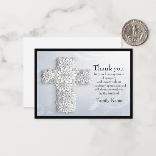 Cross Flower After Funeral Bedankt Notitiekaartje (Voorkant / Achterkant in situ)