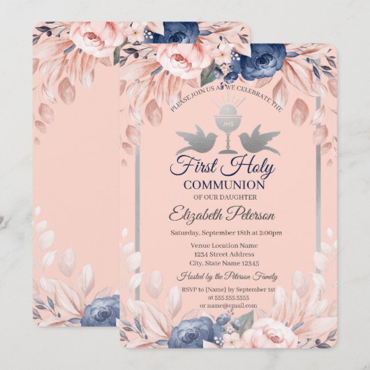 Cross Flowers First Heilige Communie Kaart (Voorkant / Achterkant)