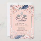 Cross Flowers First Heilige Communie Kaart (Voorkant)