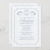 Cross Focus Blauw Religieuze Uitnodiging (Voorkant / Achterkant)