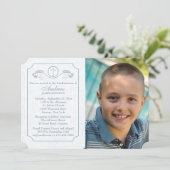 Cross Focus Blue Photo Religitation Uitnodiging (Staand voorkant)