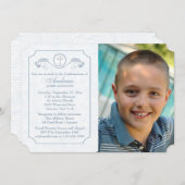 Cross Focus Blue Photo Religitation Uitnodiging (Voorkant / Achterkant)