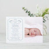 Cross Focus Blue Photo Religitation Uitnodiging (Staand voorkant)