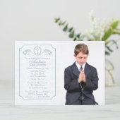 Cross Focus Blue Photo Religitation Uitnodiging (Staand voorkant)