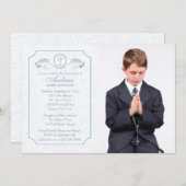 Cross Focus Blue Photo Religitation Uitnodiging (Voorkant / Achterkant)