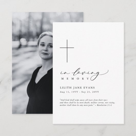 Cross Funeral Memorial Fotokaart (Voorkant / Achterkant)