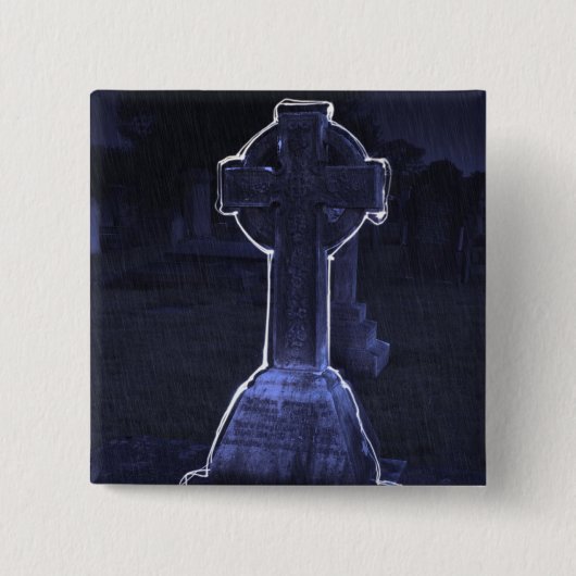 Cross Gravestone-Button Vierkante Button 5,1 Cm (Voorkant)