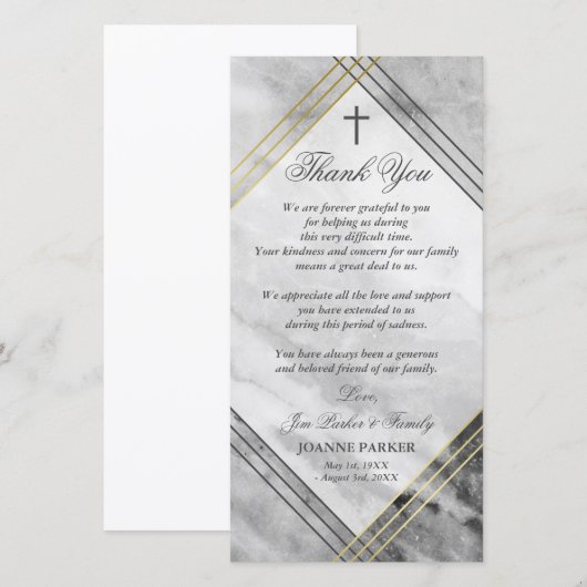 Cross & Grey Marble - Sympathie Dank je Bedankkaart (Voorkant / Achterkant)