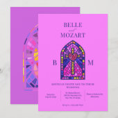 Cross hart gebrandschilderd glas kunst bruiloft ui kaart (Voorkant / Achterkant)