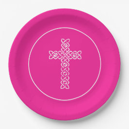 Cross Hot Pink Communion Baptisme Christening Papieren Bordje