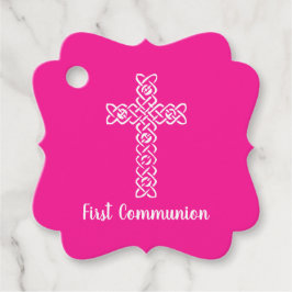 Cross | Hot-roze communiqué baptisme Christening Bedankjes Labels