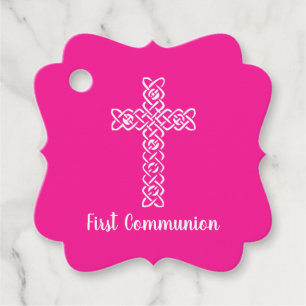 Cross   Hot-roze communiqué baptisme Christening Bedankjes Labels