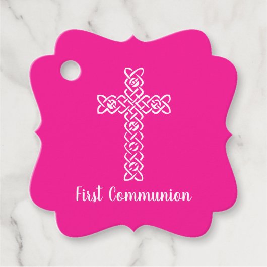 Cross | Hot-roze communiqué baptisme Christening Bedankjes Labels (Voorkant)