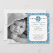 Cross in Circle Blue Boy Foto Baptisme Uitnodiging (Voorkant)