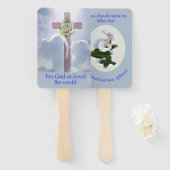 Cross in the Clouds met White Flowers, Christelijk Handwaaier (Voorkant en achterkant)