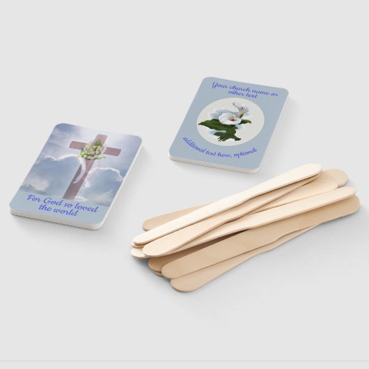 Cross in the Clouds met White Flowers, Christelijk Handwaaier (Niet-gemonteerd)