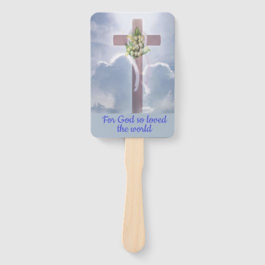 Cross in the Clouds met White Flowers, Christelijk Handwaaier (Voorkant)