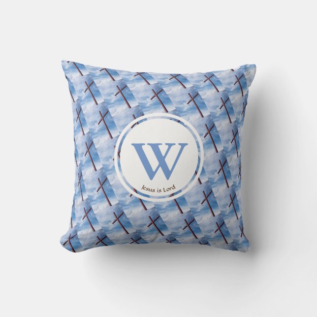 CROSS Jesus is Lord Custom Monogram EASTER Kussen (Voorkant)