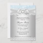Cross Lace Bow Blue Photo Baptisme Invitation Kaart (Achterkant)