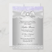 Cross Lace Bow Paars Photo Baptisme Invitation Kaart (Achterkant)