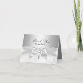 Cross & Lace Bow Zilveren Doop Dankkaart Bedankkaart (Voorkant)