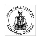Cross Legged Skeleton Reading #3 Bibliotheek Boekn Zelfinktende Stempel (Design)
