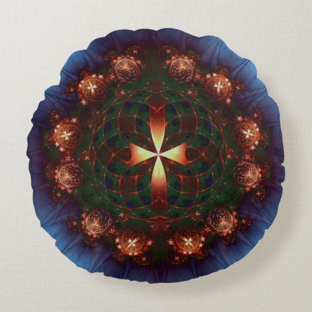  Cross Mandala Rond Kussen (Voorkant)