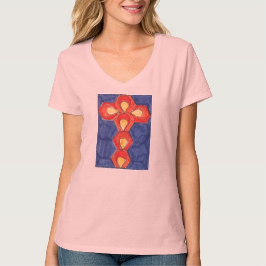 Cross Motif Hanes Nano V-hals T-shirt (Voorkant)