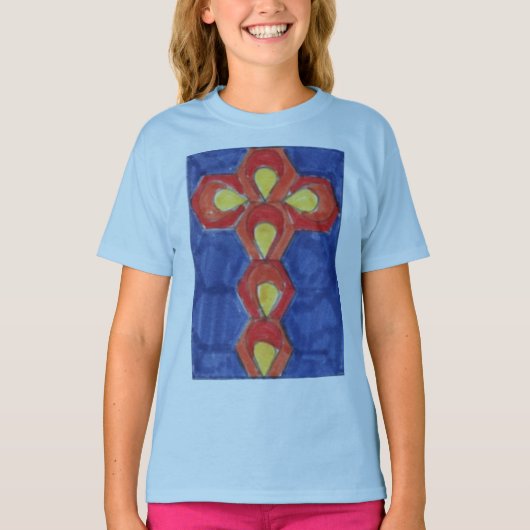 Cross Motif op een Children's Basic T-shirt met la (Voorkant)