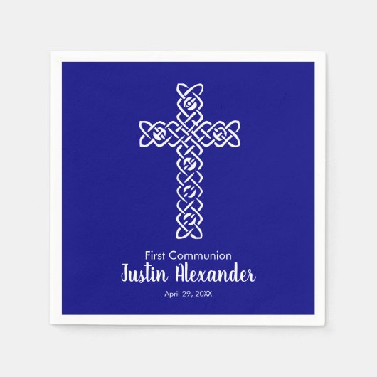 Cross | Navy Blue Community Baptism Christening Servet (Voorkant)