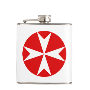 Cross Of Malta v2 (wit op rood) Heupfles