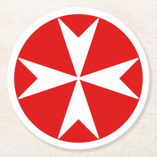 Cross Of Malta v2 (wit op rood) Ronde Kartonnen Onderzetter
