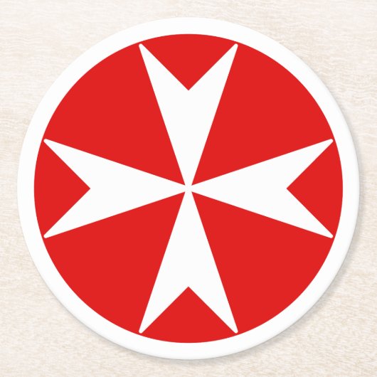 Cross Of Malta v2 (wit op rood) Ronde Kartonnen Onderzetter (Voorkant)