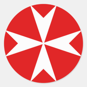 Cross Of Malta v2 (wit op rood) Ronde Sticker