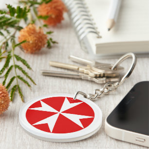 Cross Of Malta v2 (wit op rood) Sleutelhanger