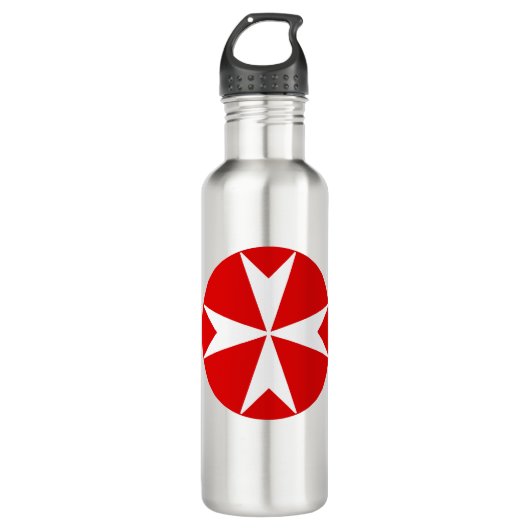 Cross Of Malta v2 (wit op rood) Waterfles (Voorkant)