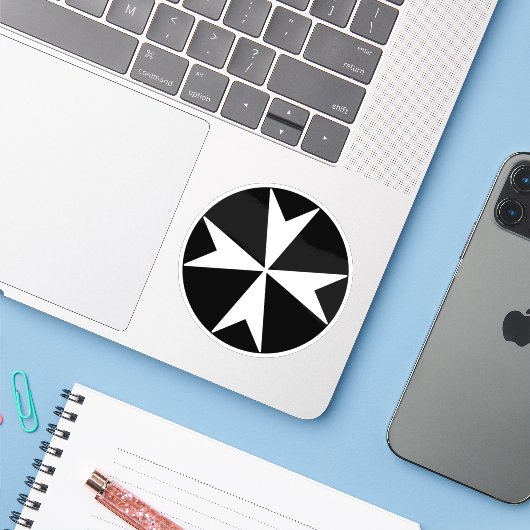 Cross Of Malta v2 (wit op zwart) Sticker (Laptop met iPhone)