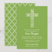 Cross on Green Baptism, Christening Invitations (Voorkant / Achterkant)