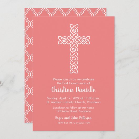 Cross-on Light Coral First Community nodigt uit (Voorkant / Achterkant)