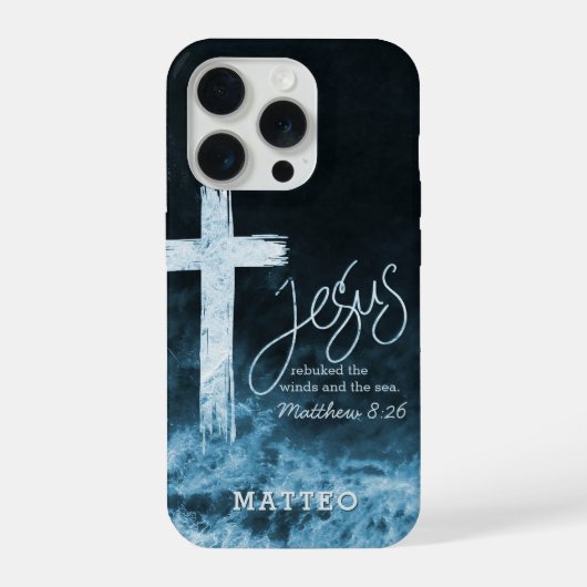 Cross on Water Dark Blue Scripture Personalized iPhone Hoesje (Achterkant)