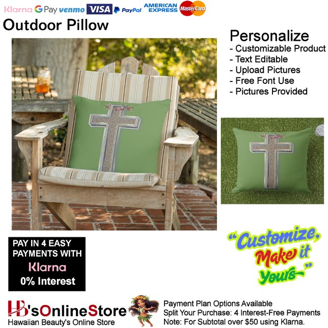 Cross Outdoor Kussen met Groene Achtergrond (Cross Outdoor Throw Pillow with Green Background.)