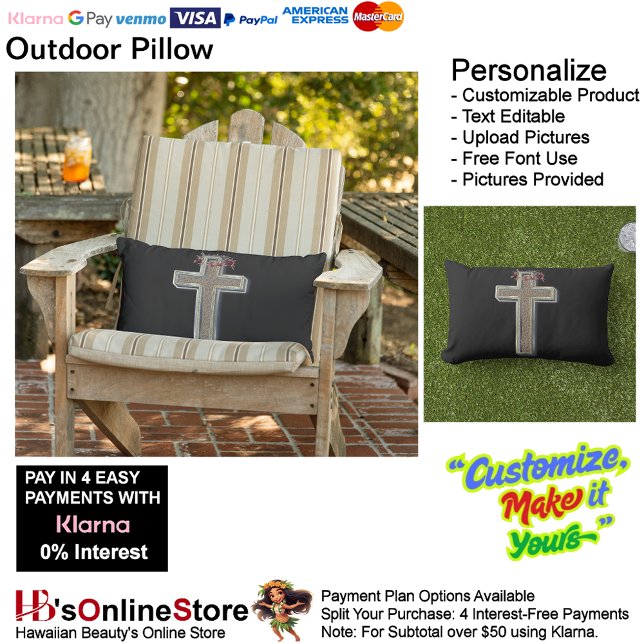 Cross Outdoor Kussen met Zwarte Achtergrond (Cross Outdoor Throw Pillow with Black Background.)
