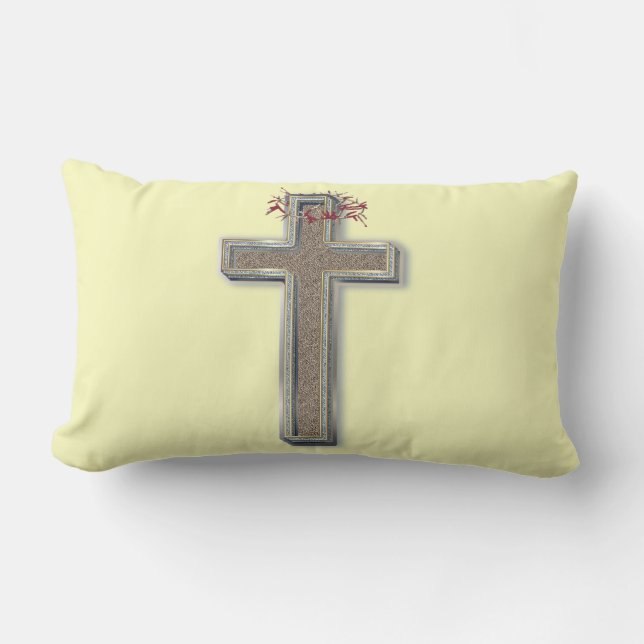 Cross Outdoor Pillow met gele achtergrond Buitenkussen (Voorkant)
