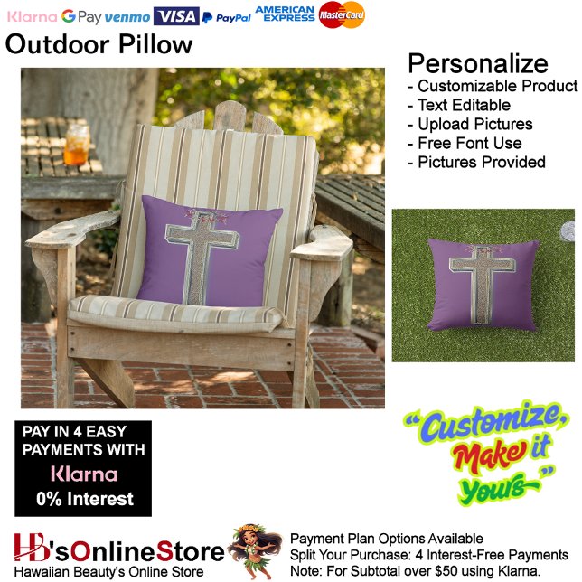Cross Outdoor Sierkussen met Paarse achtergrond (Cross Outdoor Throw Pillow with Purple Background.)