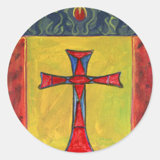 Cross over Snake Middeleeuwse stijl Cross Design Ronde Sticker