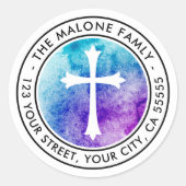 Cross-paarse blauwe waterverf retouradres ronde sticker (Voorkant)