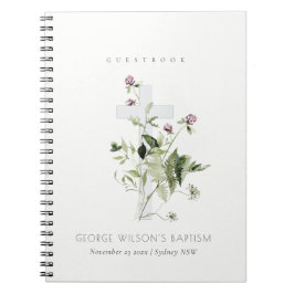 Cross-Paarse Wildbloem Floral Baptisme Guestbook Notitieboek