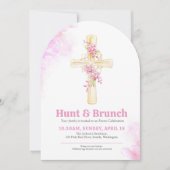 Cross Paasjacht en Brunch Roze Bloemenorchidee Kaart (Voorkant)